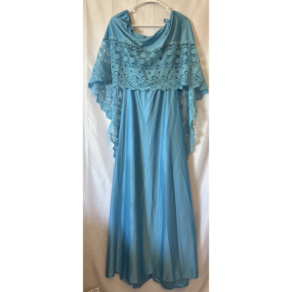 Vintage 70's Bohemian Fashion Mexican Style Maxi Dress Long Lace Cape Goddess